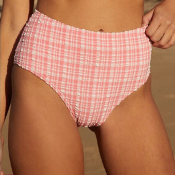 Billabong Pink Tide Hi Retro Swim Bottoms High Waisted Plaid M 10 NWT - Picture 1 of 5